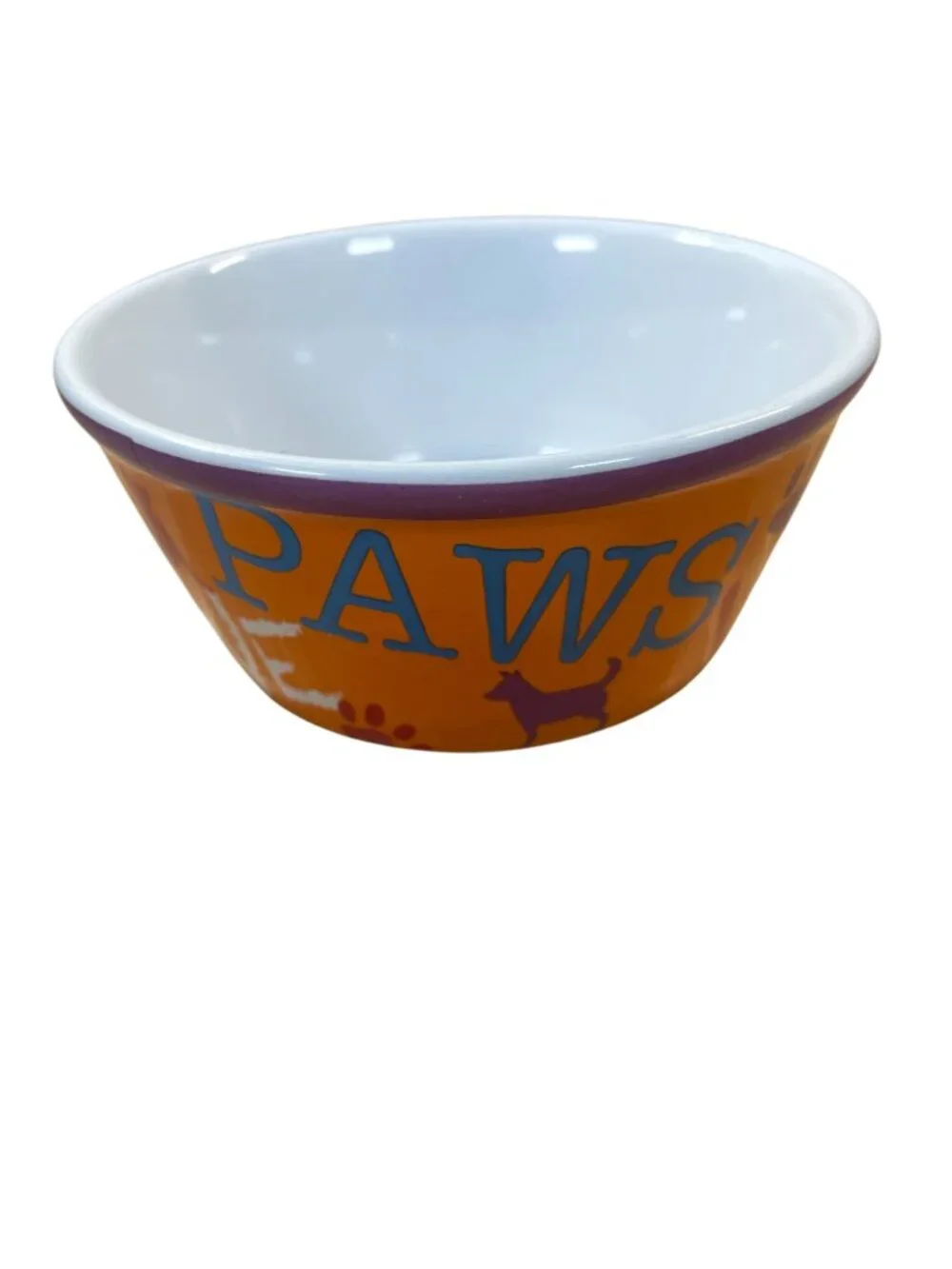 Vibrant Life Ceramic Paw Print Live Love Dog Bowl Feeder Orange